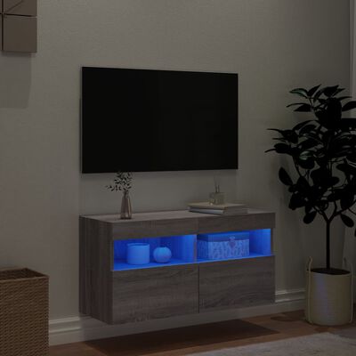 vidaXL TV-Wandschrank mit LED-Leuchten Grau Sonoma 80x30x40 cm