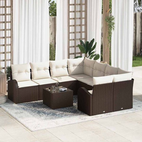 vidaXL Sofa Set mit Kissen 9 pcs Braun und Creme Poly-Rattan