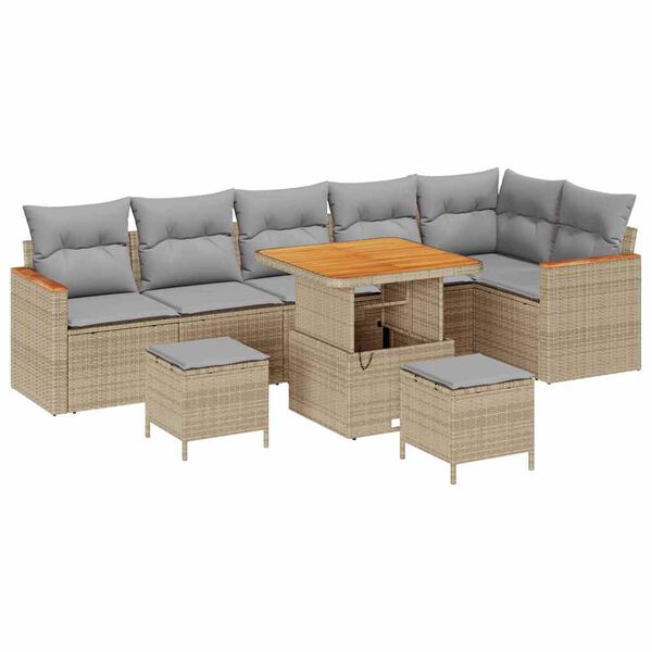 vidaXL Gartensofa-set mit Kissen 9 pcs Beige Poly Rattan