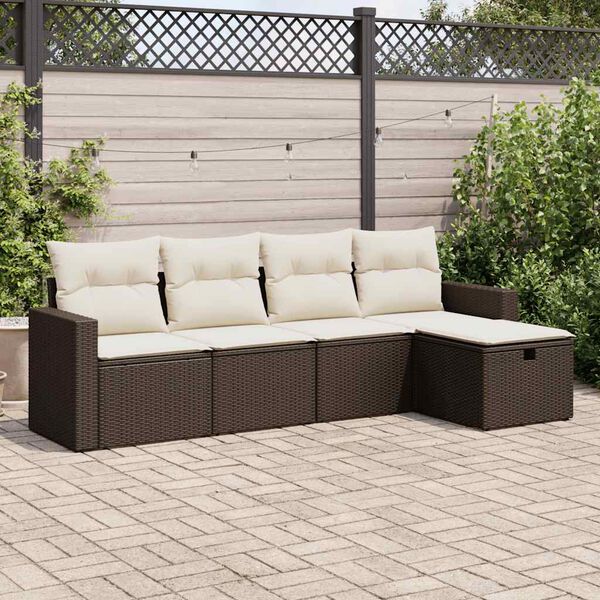 vidaXL 5-tlg. Garten-Sofagarnitur mit Kissen Braun Poly Rattan