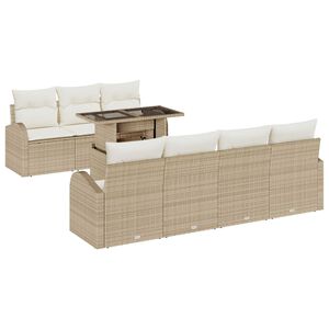 vidaXL Gartensofa-set mit Kissen mit Speicher 8 pcs Beige Poly Rattan