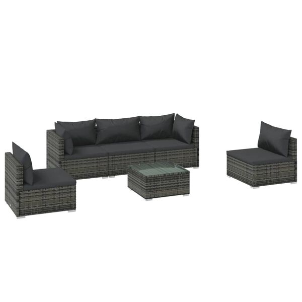 vidaXL 6-tlg. Garten-Lounge-Set mit Kissen Poly Rattan Grau