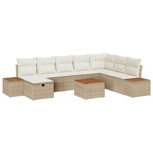vidaXL Gartensofa-set mit Kissen mit Speicher 9 pcs Beige Poly-Rattan