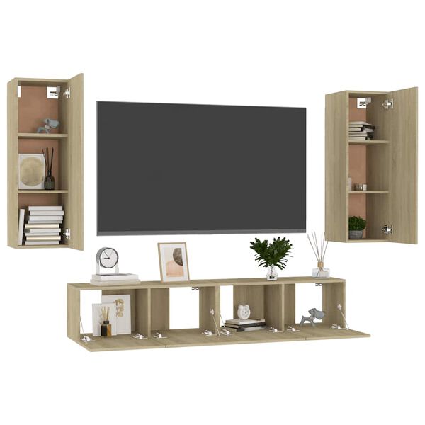 vidaXL 4-tlg. TV-Schrank-Set Sonoma-Eiche Holzwerkstoff