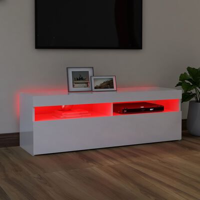 vidaXL TV-Schrank mit LED-Leuchten Hochglanz-Weiß 120x35x40 cm