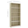 vidaXL B&uuml;cherregal 5 F&auml;cher Wei&szlig; Sonoma-Eiche 80x24x175 Holzwerkstoff