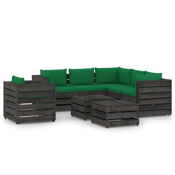 vidaXL 8-tlg. Garten-Lounge-Set mit Kissen Grau Impr&auml;gniertes Holz