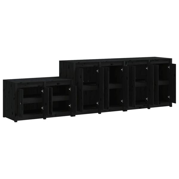 vidaXL Outdoor-K&uuml;chenschr&auml;nke 3 Stk. Schwarz Massivholz Kiefer