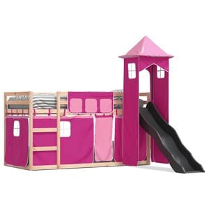 vidaXL Etagenbett mit Rutsche und Gardinen Rosa 80x200 cm