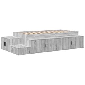 vidaXL Aufbewahrungsbettgestell Graues Sonoma 90 cm Holzwerkstoff