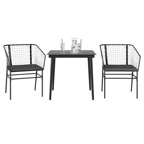 vidaXL 3-tlg. Garten-Essgruppe mit Kissen Schwarz Poly Rattan Glas