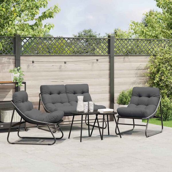 vidaXL gartenm&ouml;bel mit Kissen 3 pcs Schwarz Pulverbeschichteter Stahl