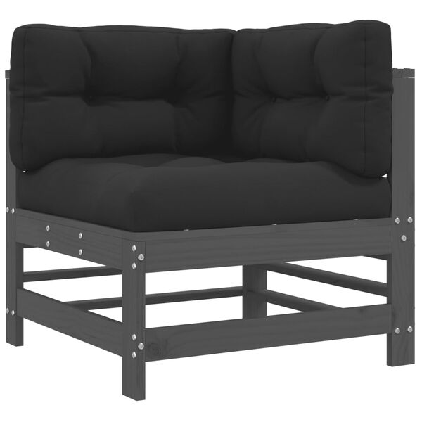 vidaXL Ecksofas mit Kissen 2 Stk. Grau Massivholz Kiefer