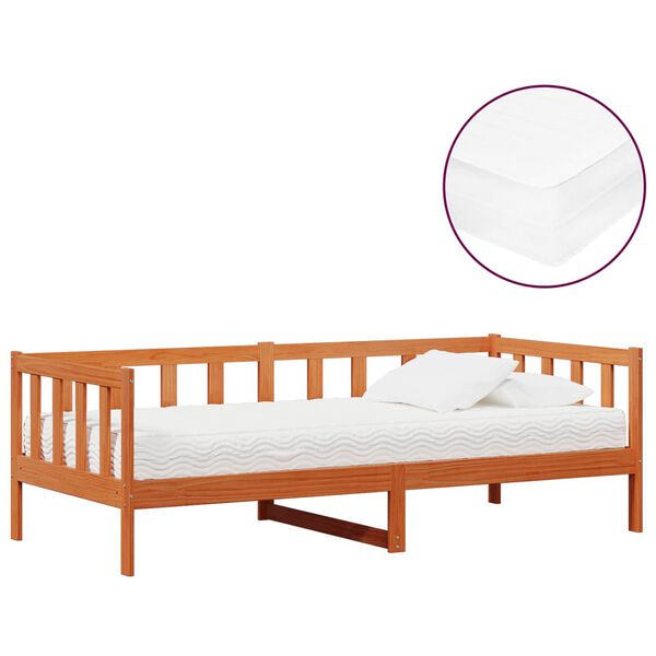 vidaXL Tag-Bett mit Matratze Wachsbraun und Wei&szlig; 90 x 200 cm