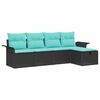 vidaXL Gartensofa-set mit Kissen 5 pcs Schwarz und T&uuml;rkis Poly-Rattan