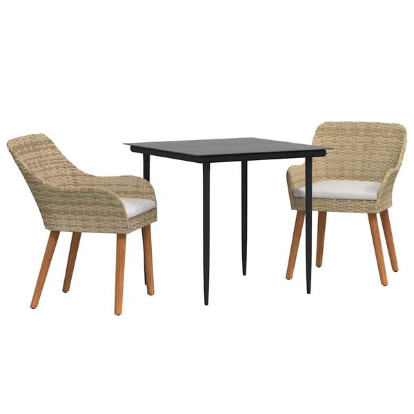 vidaXL Garten Essgruppe mit Kissen 3 pcs Beige Poly-Rattan