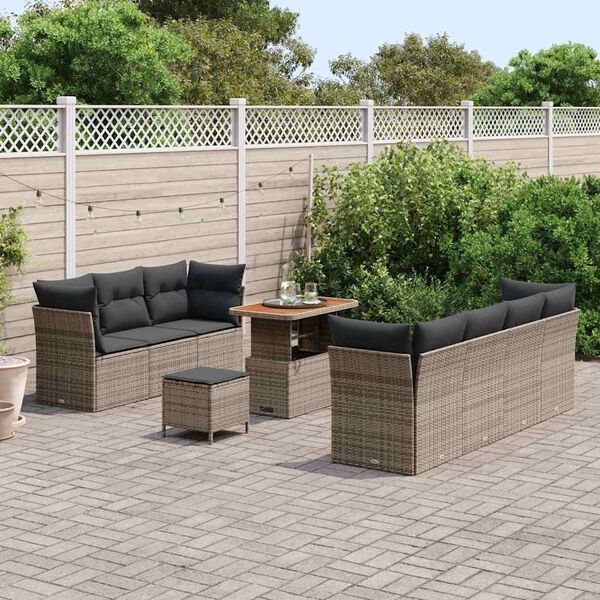 vidaXL Garten-Sofa-Set mit Kissen mit Speicher 10 pcs Grau