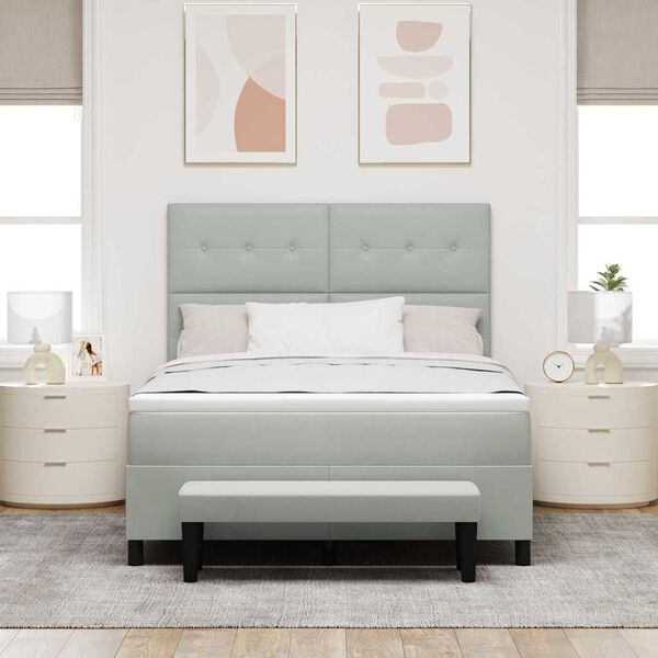 vidaXL Boxspringbett mit Matratze Hellgrau 160 x 200 cm Samt