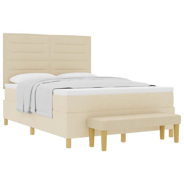 vidaXL Boxspringbett mit Matratze Creme 140 x 190 cm Stoff