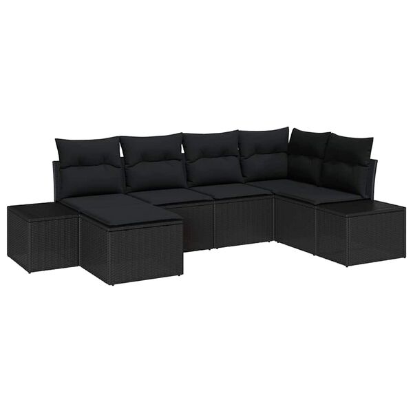 vidaXL Garten-Sofa-Set mit Kissen 6 pcs Schwarz Poly-Rattan