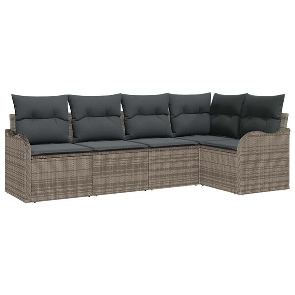 vidaXL Gartensofa-set mit Speicher 5 pcs Grau Poly-Rattan