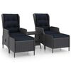 vidaXL 3-tlg. Garten-Lounge-Set mit Auflagen Poly Rattan Dunkelgrau