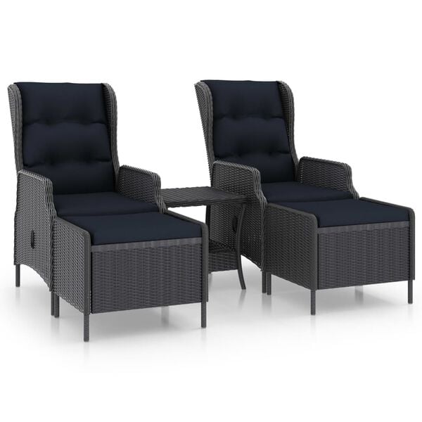 vidaXL 3-tlg. Garten-Lounge-Set mit Auflagen Poly Rattan Dunkelgrau