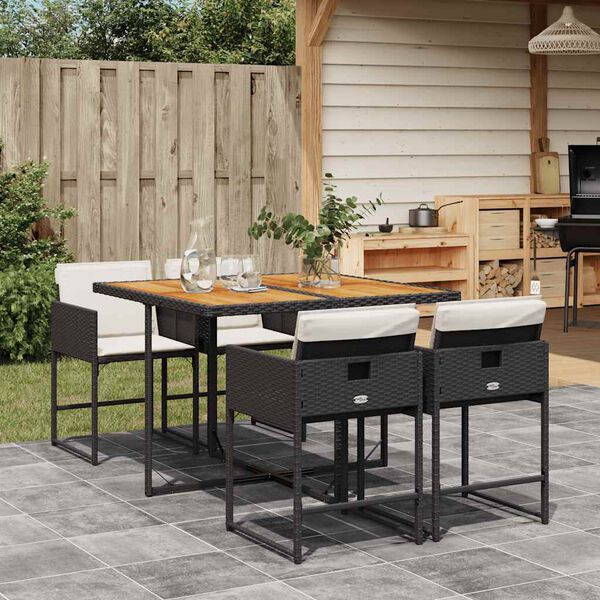 vidaXL 5-tlg. Garten-Essgruppe mit Kissen Schwarz Poly Rattan