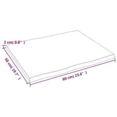 vidaXL Tischplatte 60x50x2 cm Massivholz Eiche Behandelt Baumkante