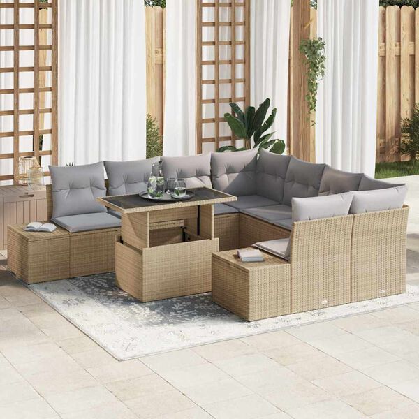 vidaXL Gartensofa-set mit Kissen 9 pcs Beige und Hellgrau Poly-Rattan