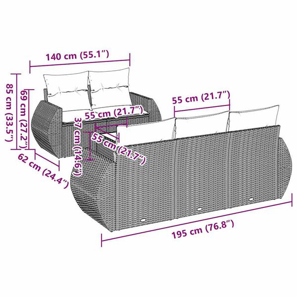 vidaXL 6-tlg. Garten-Sofagarnitur mit Kissen Schwarz Poly Rattan
