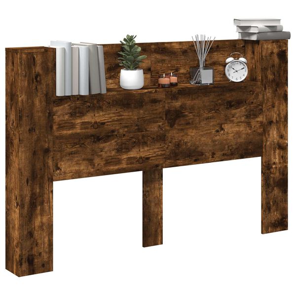 vidaXL Kopfteil-Schrank mit LED Ger&auml;ucherte Eiche Holzwerkstoff