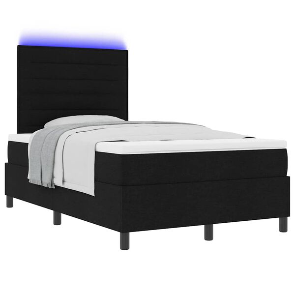 vidaXL Boxspringbett mit Matratze mit LED Schwarz 120 x 200 cm Stoff