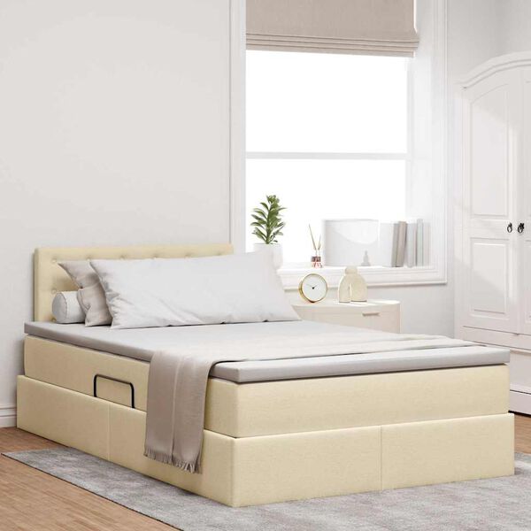 vidaXL Bett mit Stauraum und LED mit Matratze Creme 120 x 200 cm Stoff