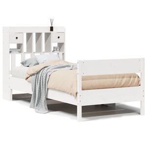 vidaXL Massivholzbett mit Regal ohne Matratze Wei&szlig; 90x190 cm Kiefer