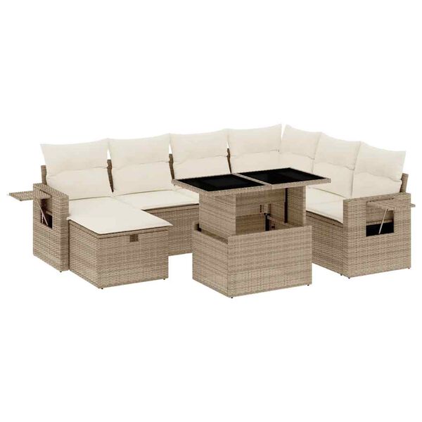 vidaXL 8-tlg. Garten-Sofagarnitur mit Kissen Beige Poly Rattan