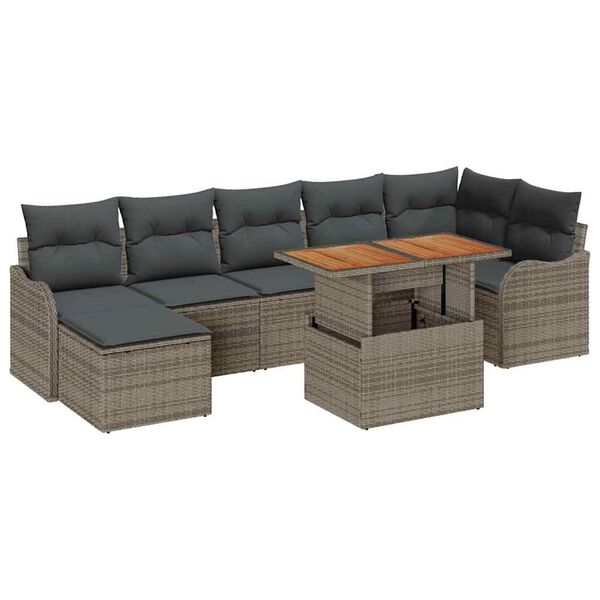 vidaXL Garten-Sofa-Set mit Kissen mit Speicher 8 pcs Grau