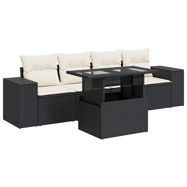 vidaXL 5-tlg. Garten-Sofagarnitur mit Kissen Schwarz Poly Rattan