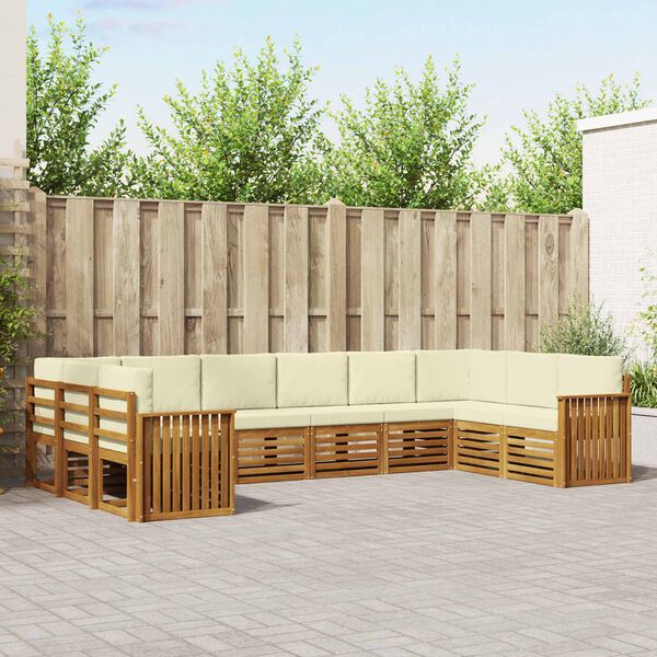 vidaXL Ecksofa Set mit Kissen 10 pcs Natur und Creme Massivholz Akazie