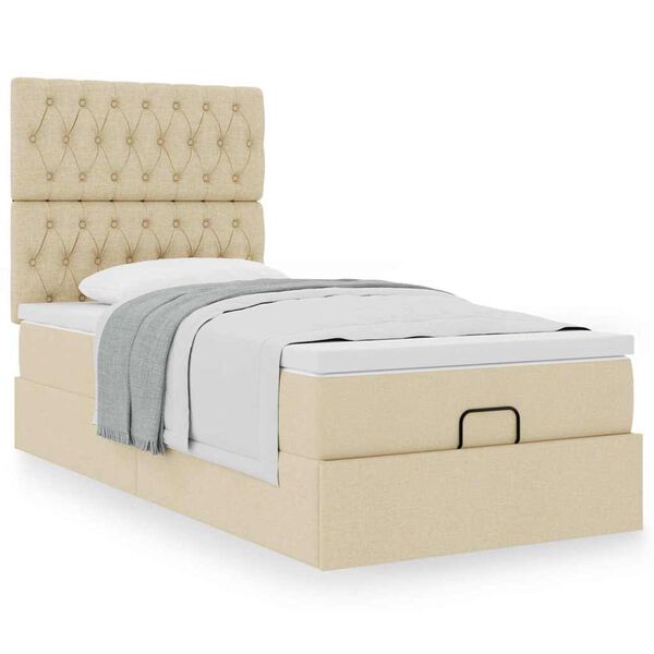 vidaXL Ottoman-Bett mit Matratze Creme 100x200 cm Stoff