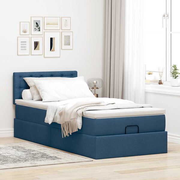 vidaXL Ottoman-Bett mit Matratze Blau 90x200 cm Stoff