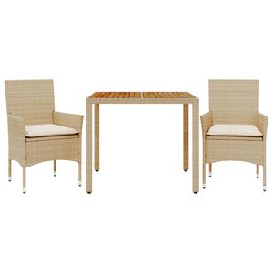 vidaXL 3-tlg. Garten-Essgruppe mit Kissen Beige Poly Rattan Akazie