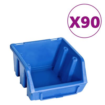 vidaXL 96tlg. Behälter-Set für Kleinteile mit Wandplatten Blau Schwarz