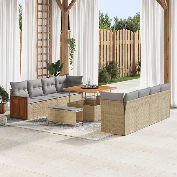 vidaXL Gartensofa-set mit Kissen 12 pcs Beige und Hellgrau Poly-Rattan
