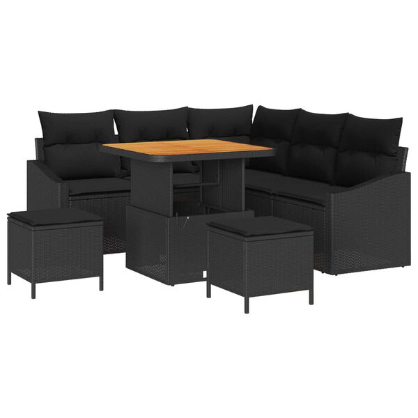 vidaXL Gartensofa-set mit Kissen 8 pcs Schwarz Poly-Rattan