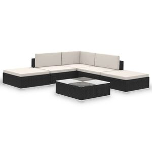 vidaXL 6-tlg. Garten-Lounge-Set mit Auflagen Poly Rattan Schwarz