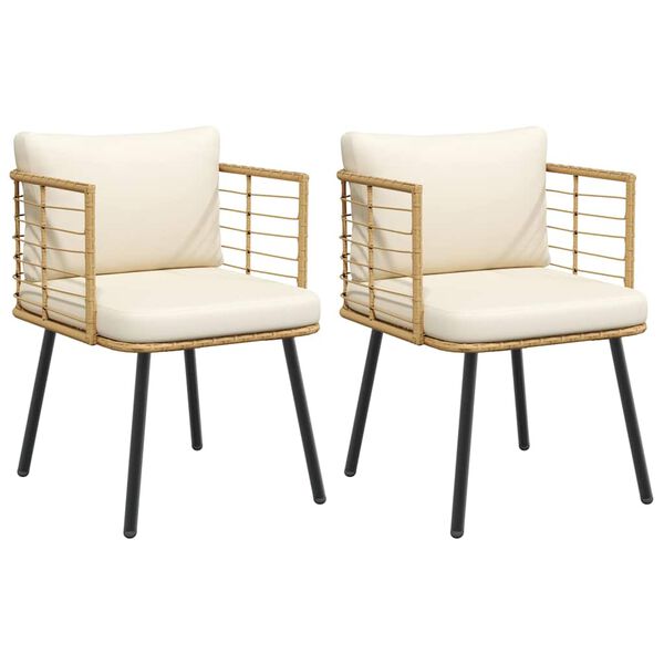 vidaXL Gartenst&uuml;hle 2 Stk. mit Kissen Natur Poly Rattan