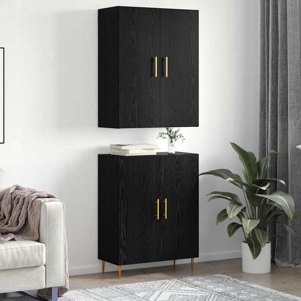vidaXL Highboard Schwarz Eichen-Optik 69,5 x 34 x 180 cm Holzwerkstoff
