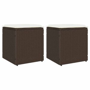 vidaXL Gartenhocker mit Kissen 2 Stk. Braun 40x40x43 cm Poly Rattan