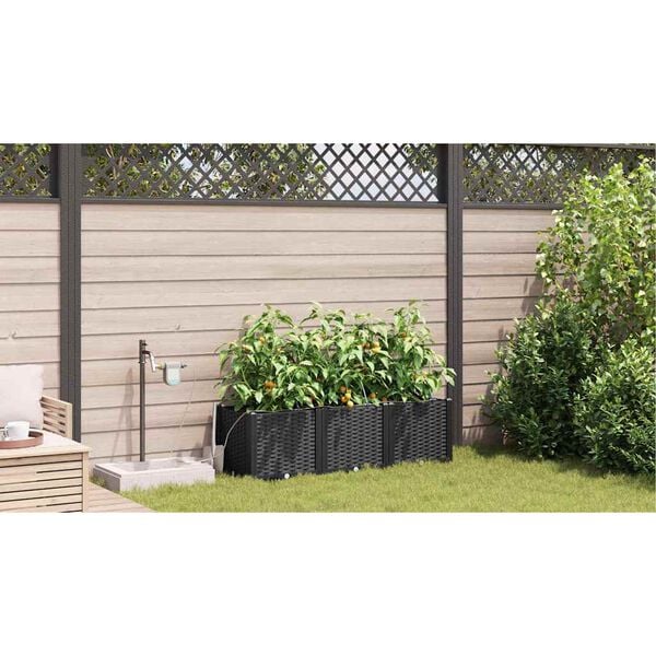 vidaXL Garten-Pflanzgef&auml;&szlig; 3 pcs Schwarz Stahl